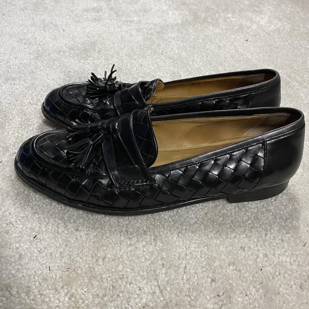 Cole Haan Collection Shoes Mens 9.5 D Black Woven Leather Tassel Loafers Italy